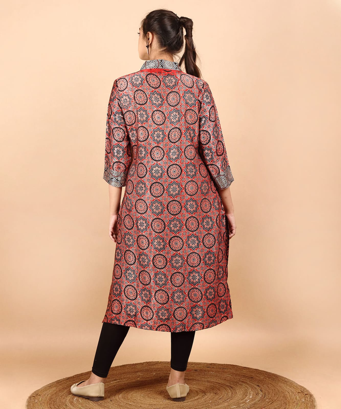 Modal silk kurti Ajrak motifs design