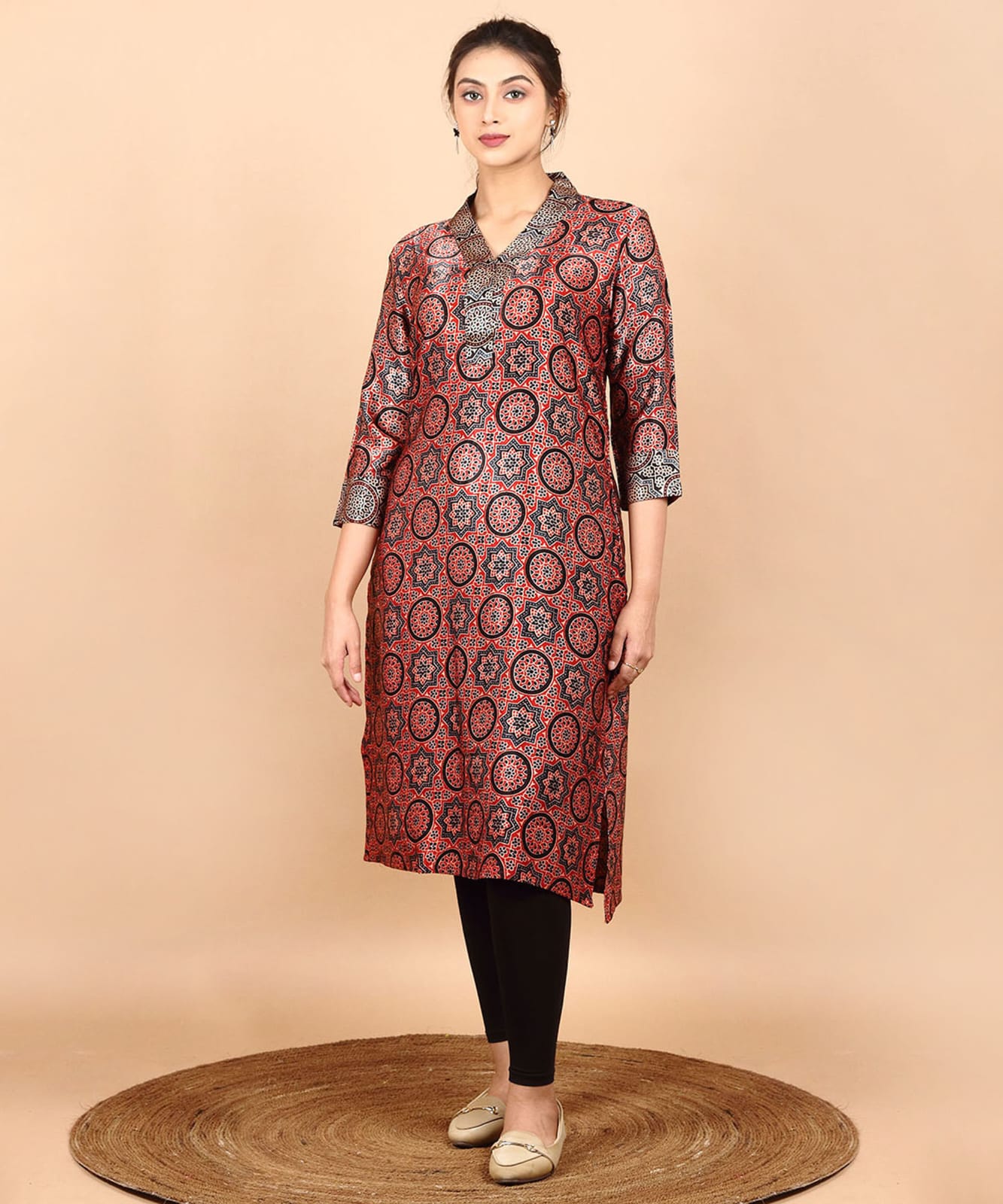 Modal silk kurti Ajrak motifs design