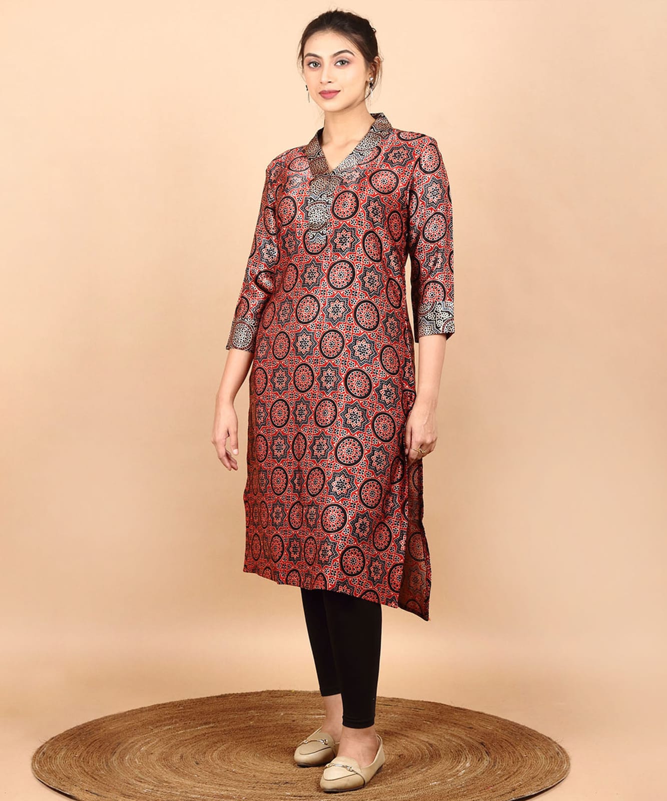 Modal silk kurti Ajrak motifs design