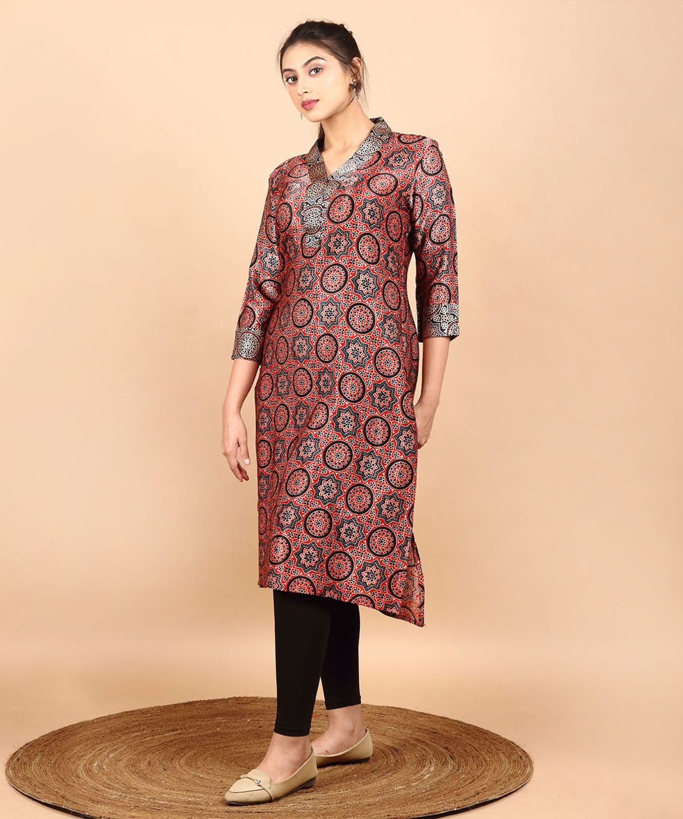 Modal silk kurti Ajrak motifs design