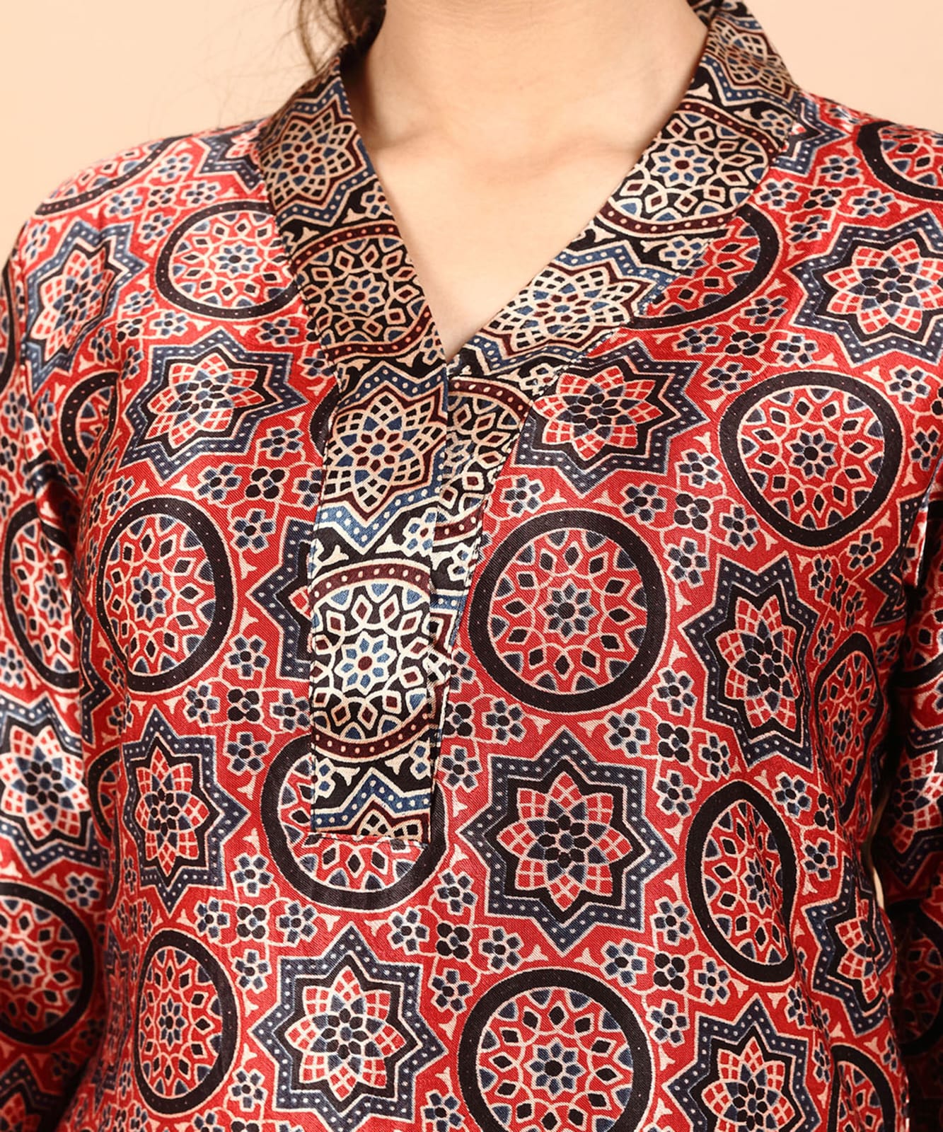 Modal silk kurti Ajrak motifs design